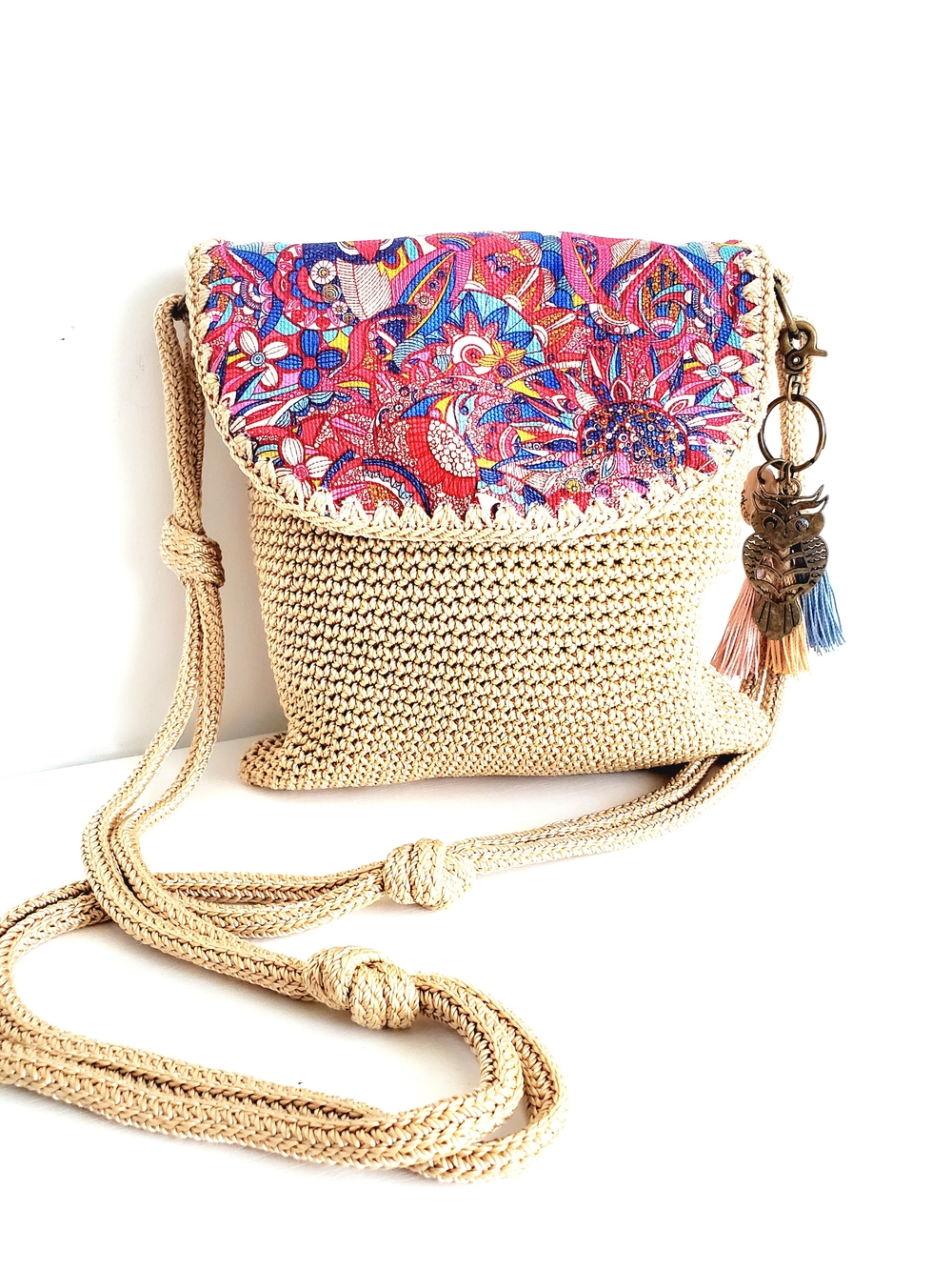Sakroots Crochet Crossbody with Multicolor Pink Flap